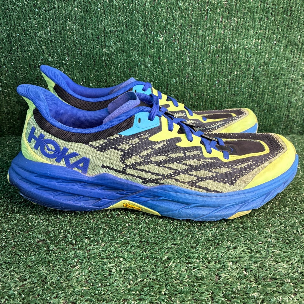 Hoka Speedgoat 5 Vibram Megagrip Trail Running Sneakers Blue Yellow Mens Sz 12.5